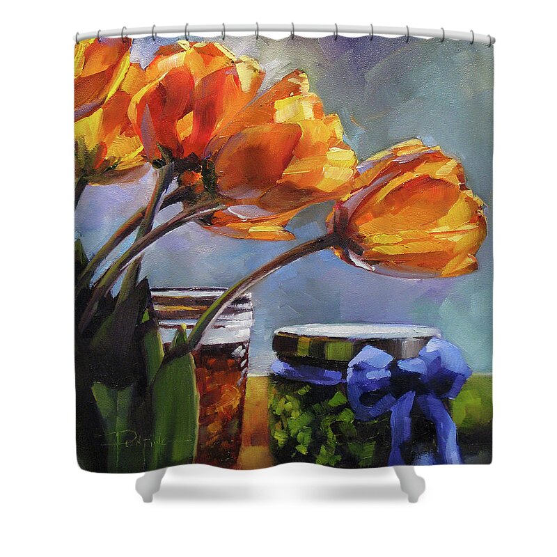 Tulips Shower Curtain featuring the painting Sunlit Jewels by Dianna Ponting