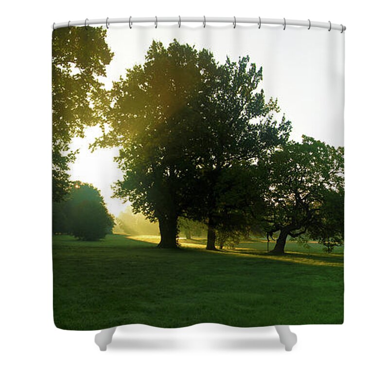 Landscape Park Shower Curtain featuring the photograph Sunny autumn morning by Sun Travels