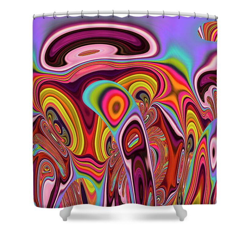 Art Shower Curtain featuring the mixed media Sunny day in the summer forest. by Elena Gantchikova