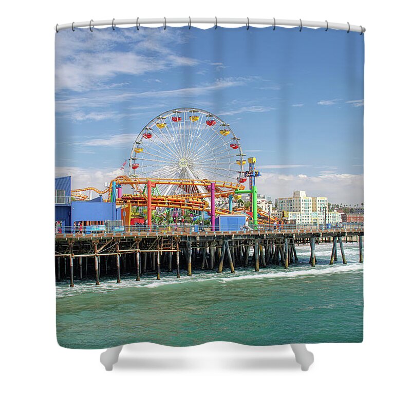 Santa Monica Shower Curtain featuring the photograph Sunny Day On The Santa Monica Pier by Kristia Adams