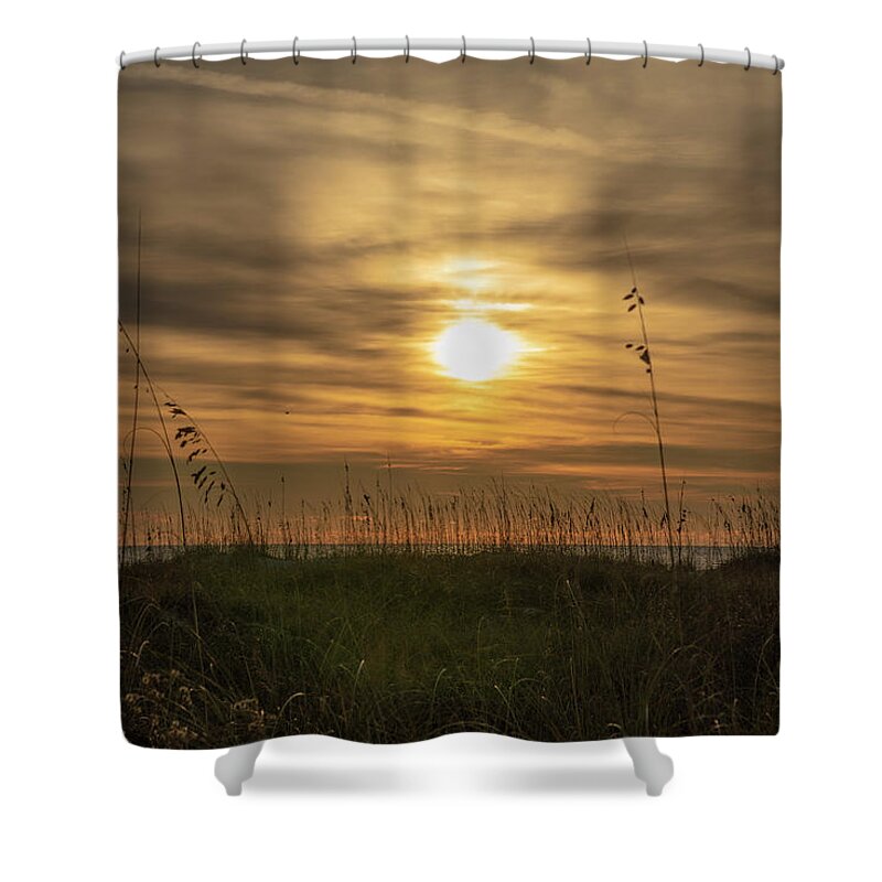 Sunrise Shower Curtain featuring the photograph Sunrise Between Sea Grass No. 0408 by Dennis Schmidt