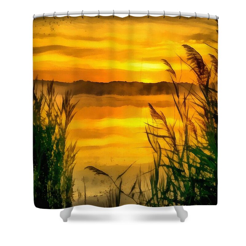 Sunrise Creek Shower Curtain featuring the painting Sunrise Creek by Harry Warrick