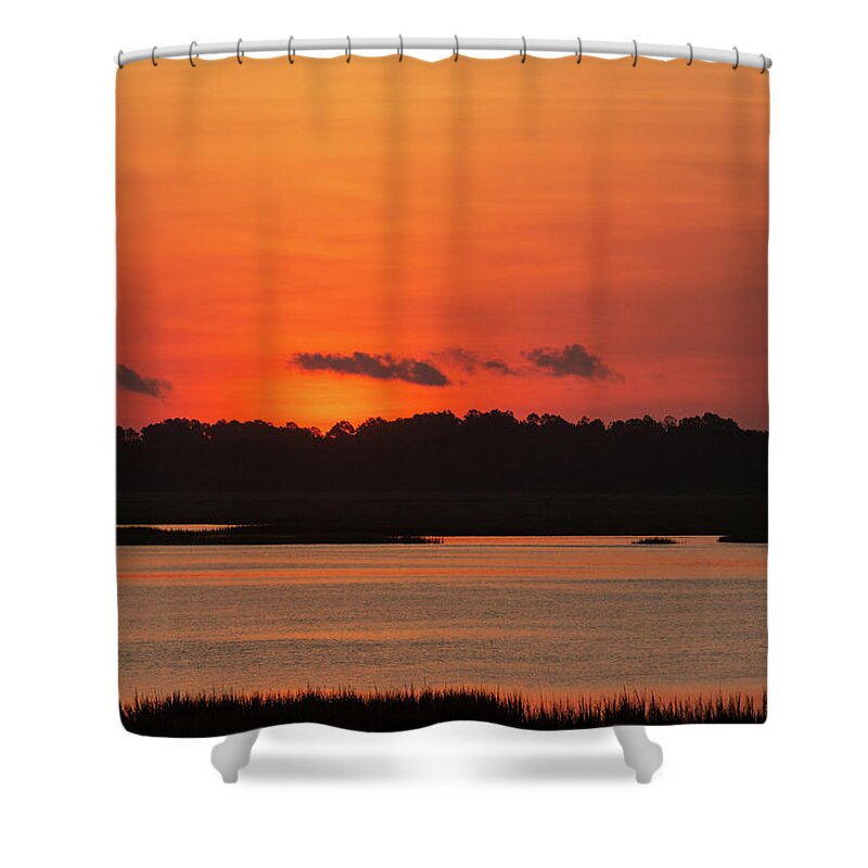 Murrells Inlet Shower Curtain featuring the photograph Sunrise Over Drunken Jack Island by D K Wall