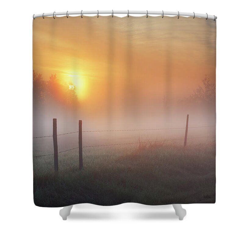 Landscape Shower Curtain featuring the photograph Sunrise Over Morning Pasture by Dan Jurak