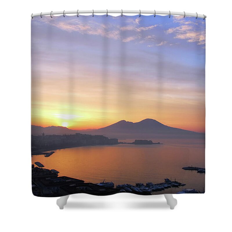 Aerial View Shower Curtain featuring the photograph Sunrise over Naples, Italy by Tito Slack