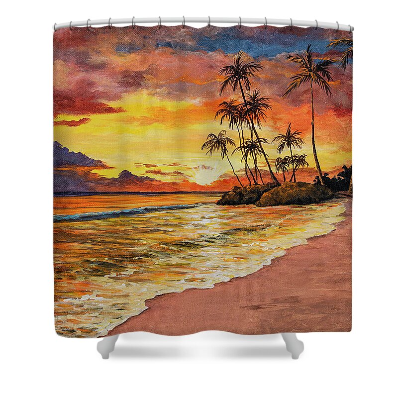 Sunset Shower Curtain featuring the painting Sunset And Palms by Darice Machel McGuire