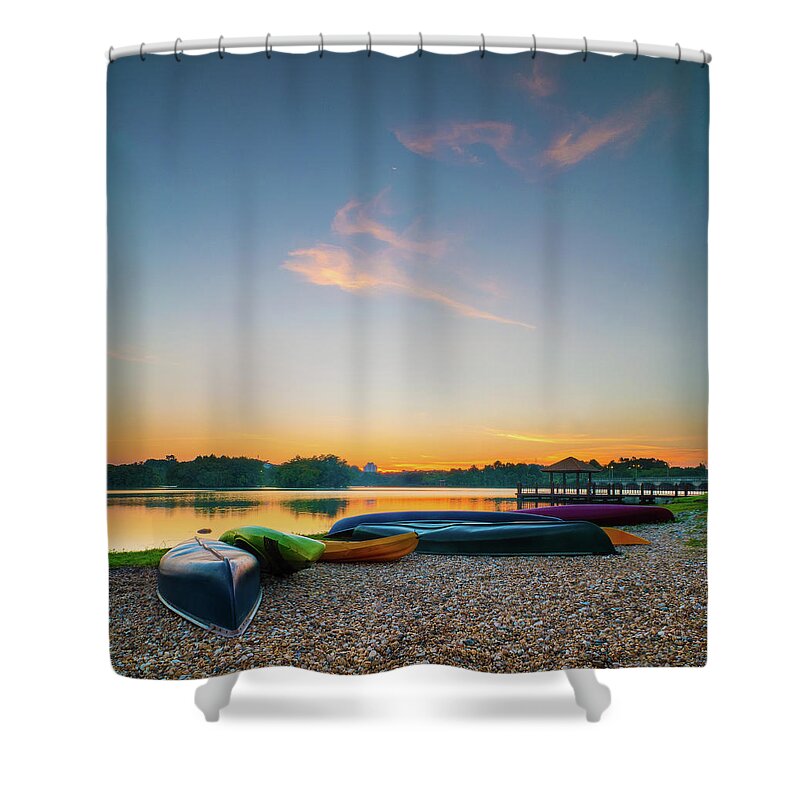 Tranquility Shower Curtain featuring the photograph Sunset At Kayak Putrajaya Lake by Muhammad Hafiz Bin Muhamad