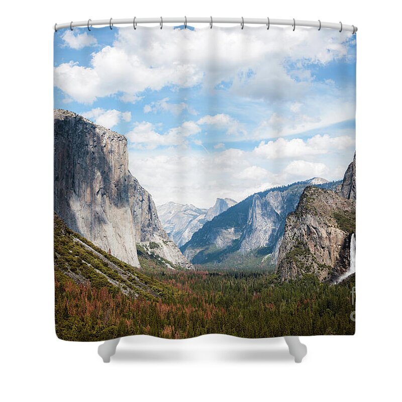 Yosemite Shower Curtain featuring the photograph Sunset at over valley and waterfall, Yosemite, USA by Matteo Colombo
