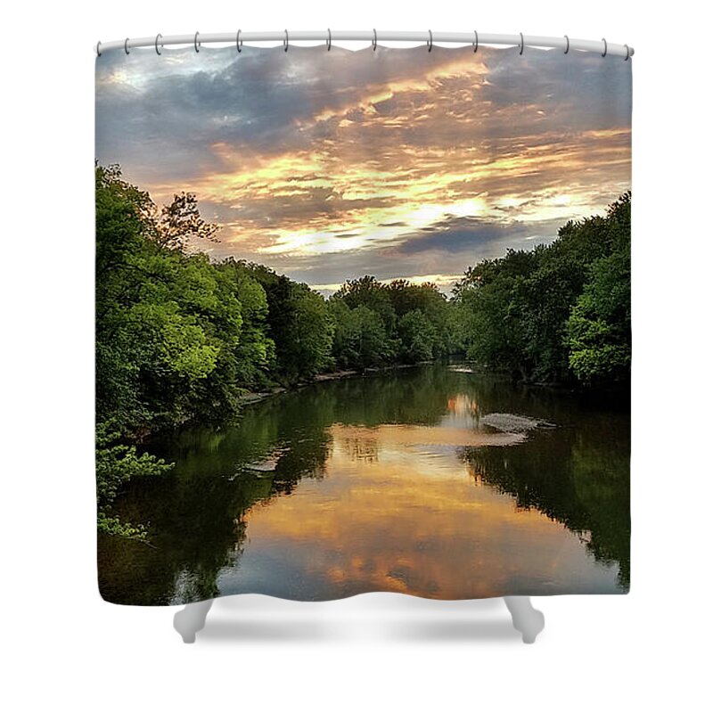Potters Bridge Shower Curtain featuring the photograph Sunset at Potters Bridge by Amy Lucid