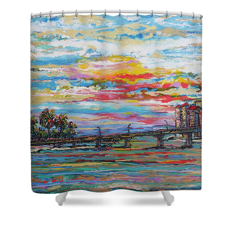 San Key Beach Shower Curtain featuring the painting Sunset at Sand Key by Jyotika Shroff