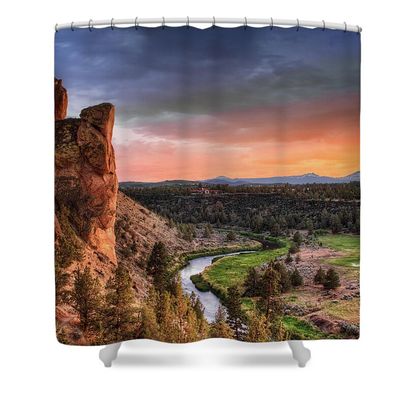 Scenics Shower Curtain featuring the photograph Sunset At Smith Rock State Park In by David Gn Photography