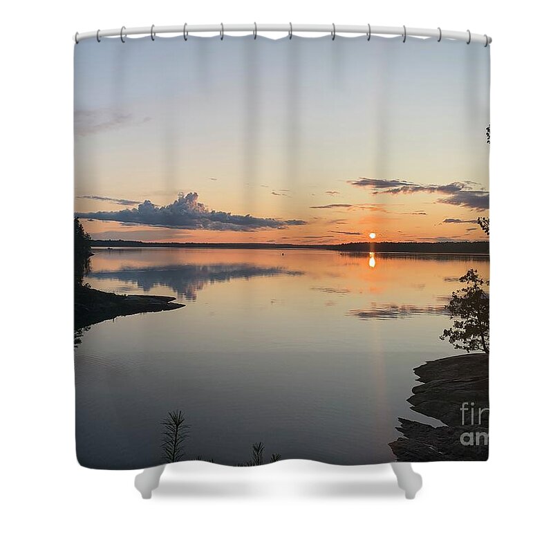 Maine Shower Curtain featuring the pyrography Sunset at Young's Bay Maine by Anthony Morretta
