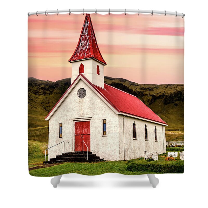 Church Shower Curtain featuring the photograph Sunset Chapel of Iceland by David Letts