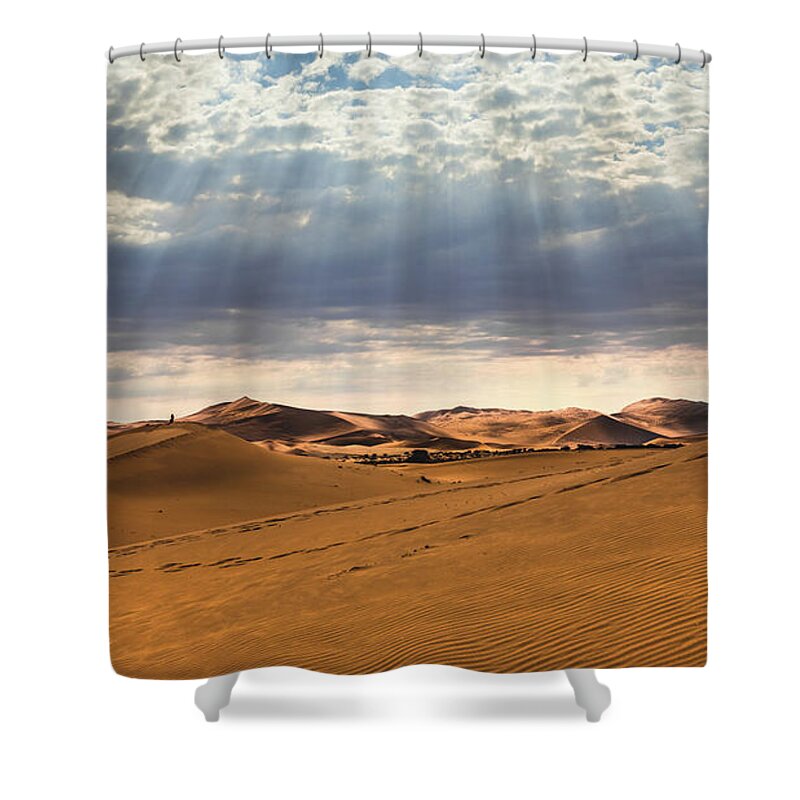 Desert Shower Curtain featuring the photograph Magical light over Sossusvlei, Namibia by Lyl Dil Creations