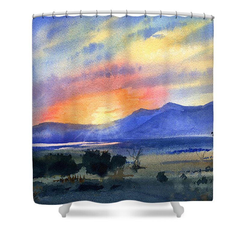 Spain Shower Curtain featuring the painting Sunset In The Spanish Mountains by Dora Hathazi Mendes