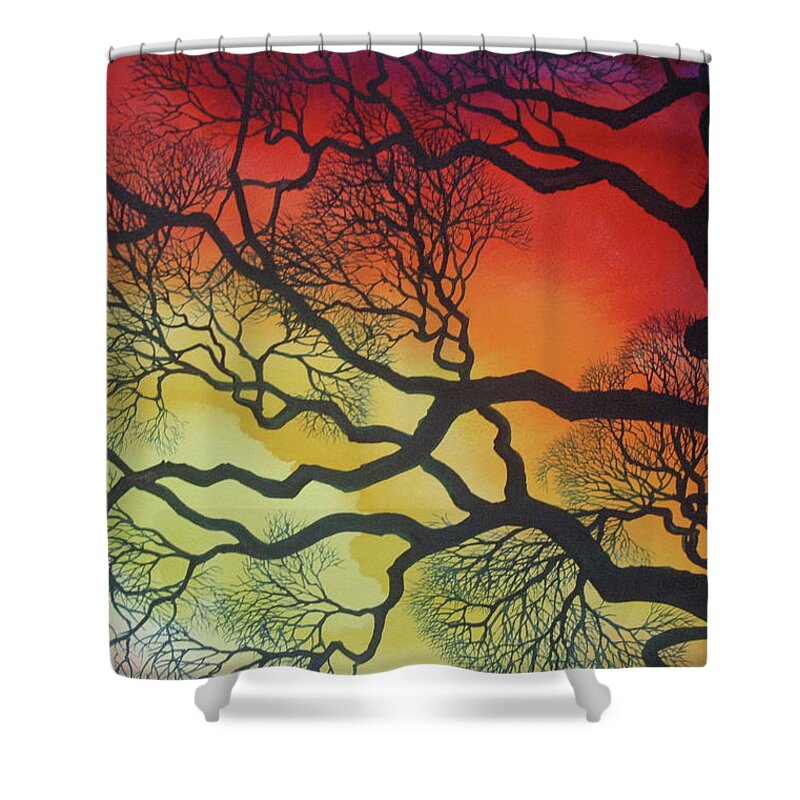Branches Shower Curtain featuring the painting Sunset Lace by Helen Klebesadel