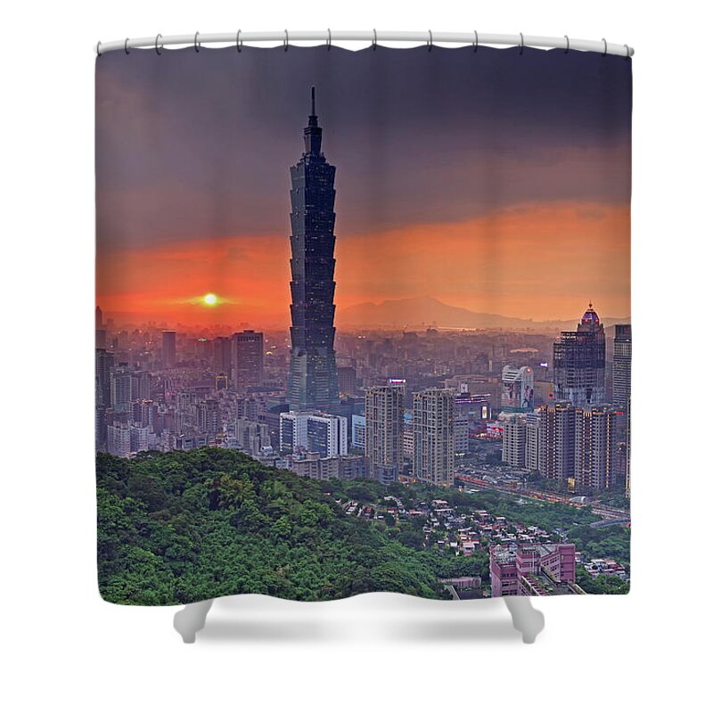 Treetop Shower Curtain featuring the photograph Sunset Of Taipei 101 by Thunderbolt tw (bai Heng-yao) Photography