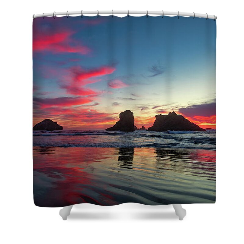 Bandon Beach Shower Curtain featuring the photograph Sunset On Bandon Beach by Doug Sturgess