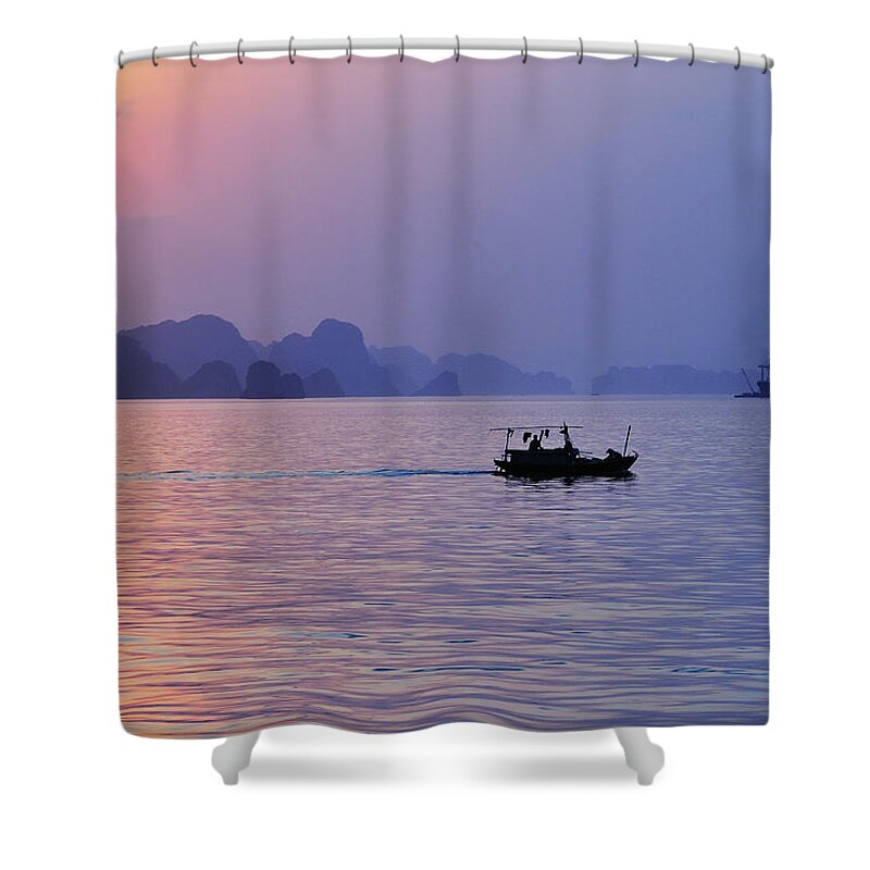 Scenics Shower Curtain featuring the photograph Sunset On Halong Bay by Photo By Sayid Budhi