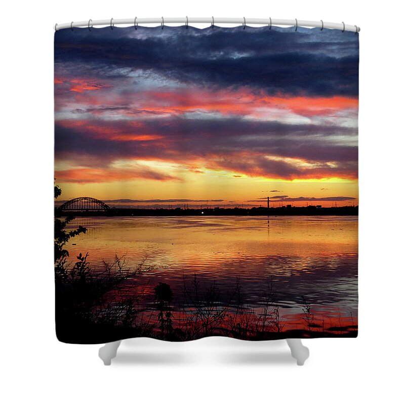 Sunsets Shower Curtain featuring the photograph Sunset on the Delaware No. Four by Linda Stern