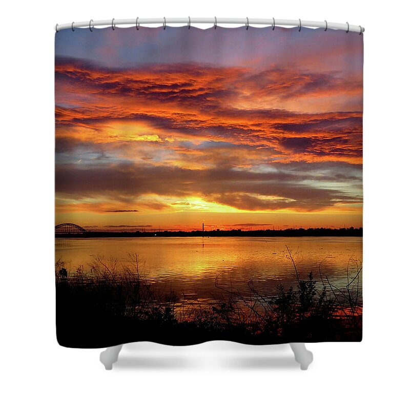 Sunset Shower Curtain featuring the photograph Sunset on the Delaware No. One by Linda Stern