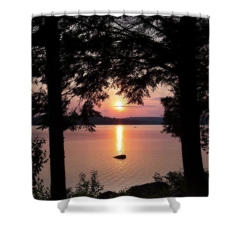 Sunset Shower Curtain featuring the photograph Sunset on the Rock by Karin Pinkham