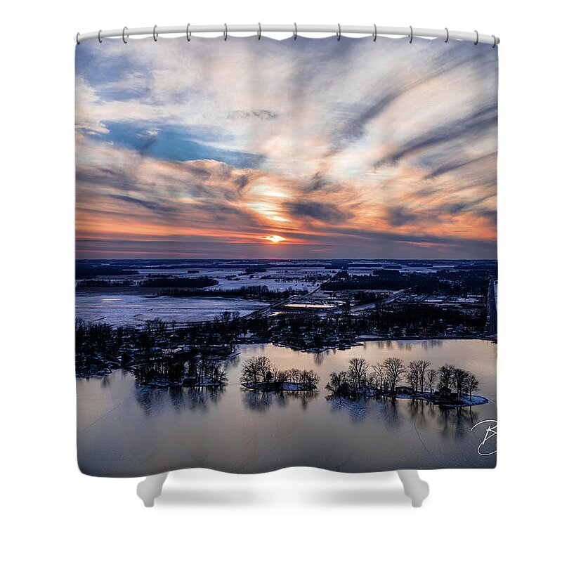  Shower Curtain featuring the photograph Sunset over Bellefontaine Island by Brian Jones