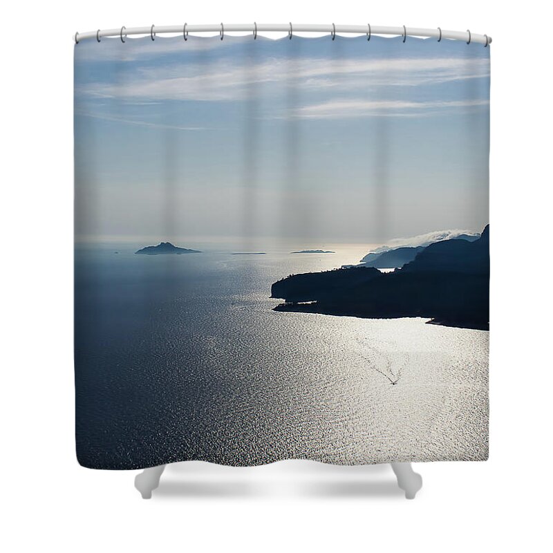 Outdoors Shower Curtain featuring the photograph Sunset Over Coves by Gabi Monnier