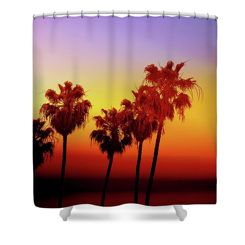 Palm Trees Shower Curtain featuring the photograph Sunset Palm Trees- Art by Linda Woods by Linda Woods