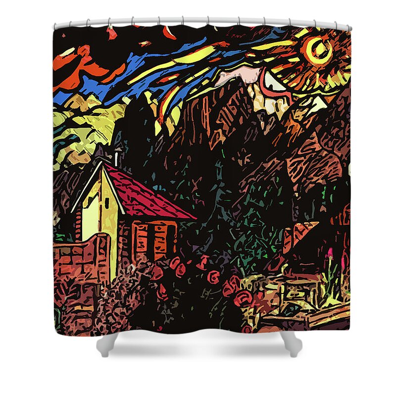 Sunset Shower Curtain featuring the drawing Sunset Skies by Monica Engeler