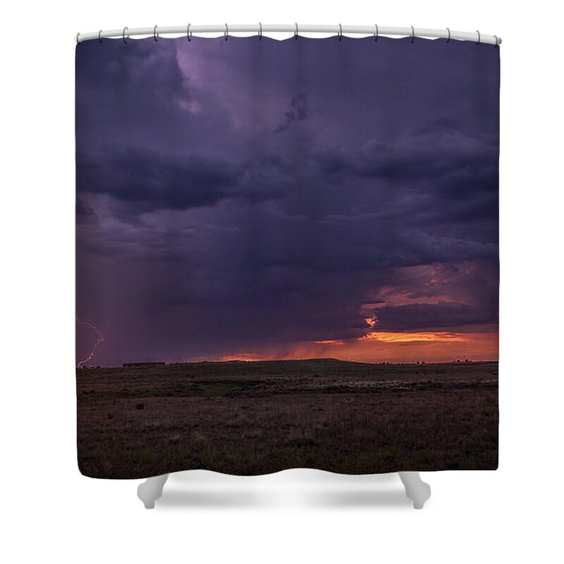 Sunset Shower Curtain featuring the photograph Sunset Strike by Aaron Burrows