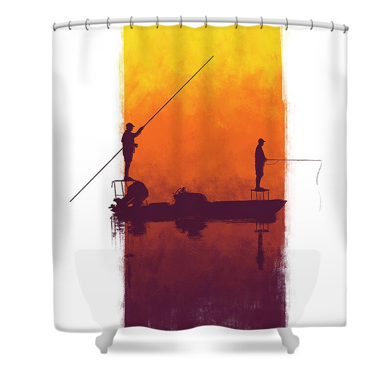 Fly Fishing Shower Curtain featuring the digital art Sunset Summer Blues by Kevin Putman