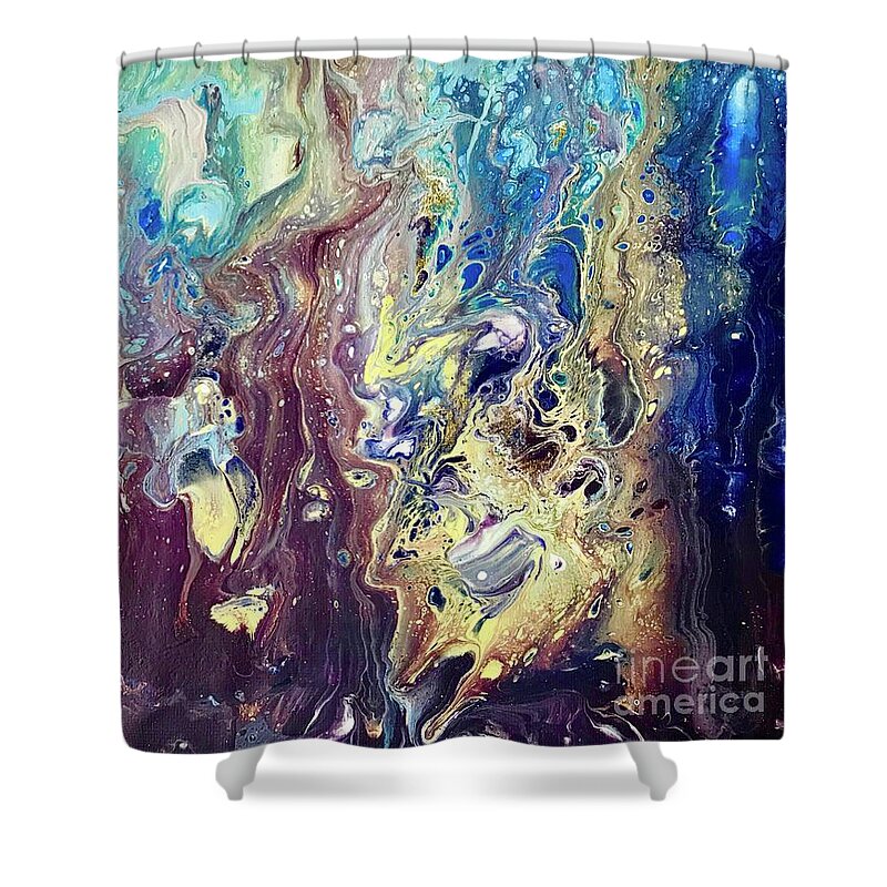 Ocean Shower Curtain featuring the painting Sunset under the sea by Monica Elena