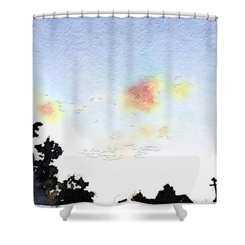 Photoshopped Photograph Shower Curtain featuring the digital art Sunset with flocking geese by Steve Glines