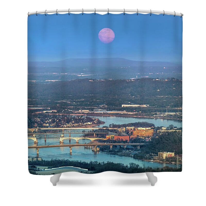 Super Moon Shower Curtain featuring the photograph Super Moon Over Chattanooga by Steven Llorca