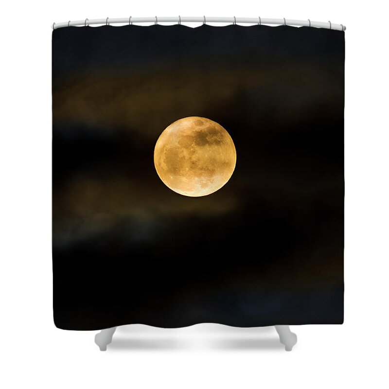 Supermoon Shower Curtain featuring the photograph Super Moon Seen Through The Clouds by Diane Labombarbe