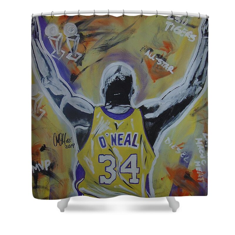 Shaq Shower Curtain featuring the painting Super Shaq by Antonio Moore