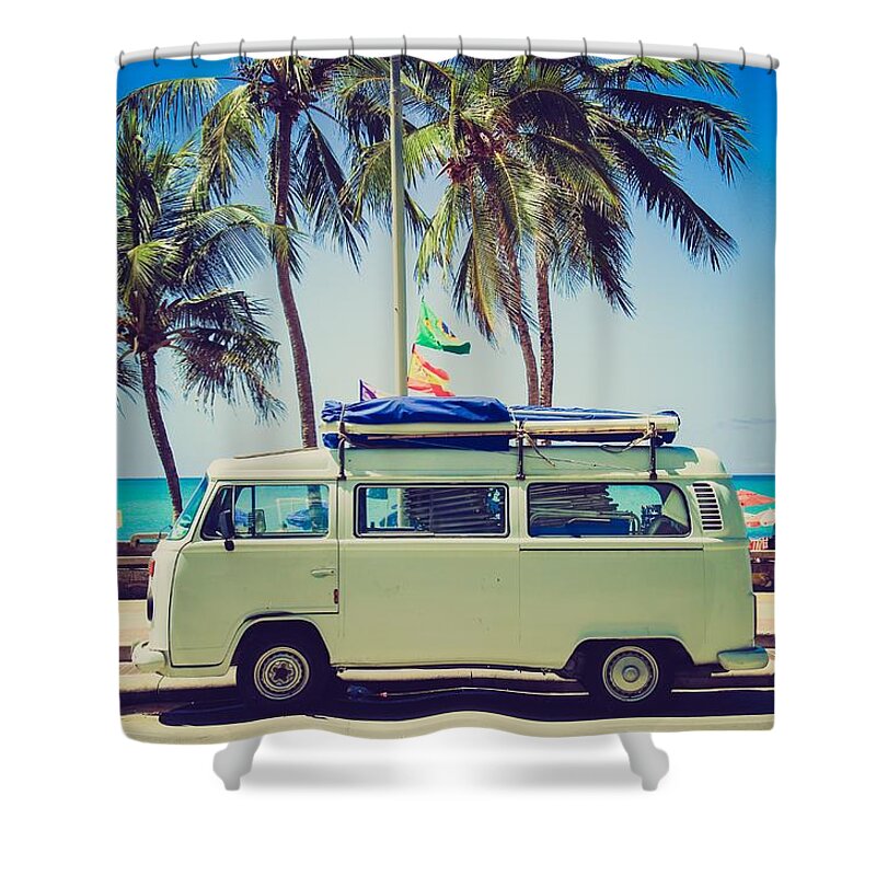 Photo Shower Curtain featuring the photograph Surfer van by Top Wallpapers