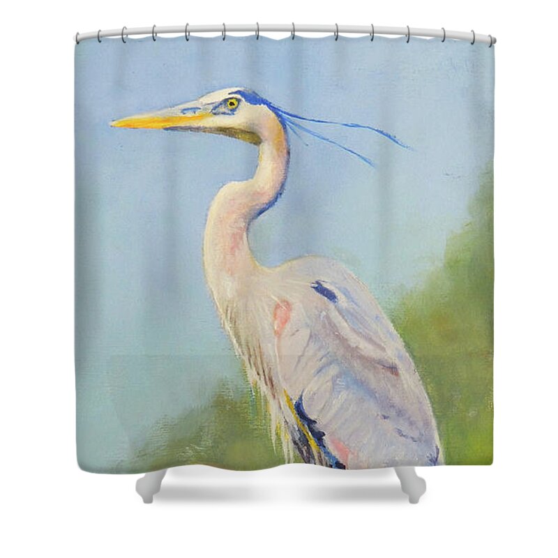 Bird Shower Curtain featuring the painting Surveyor - Great Blue Heron by Marsha Karle