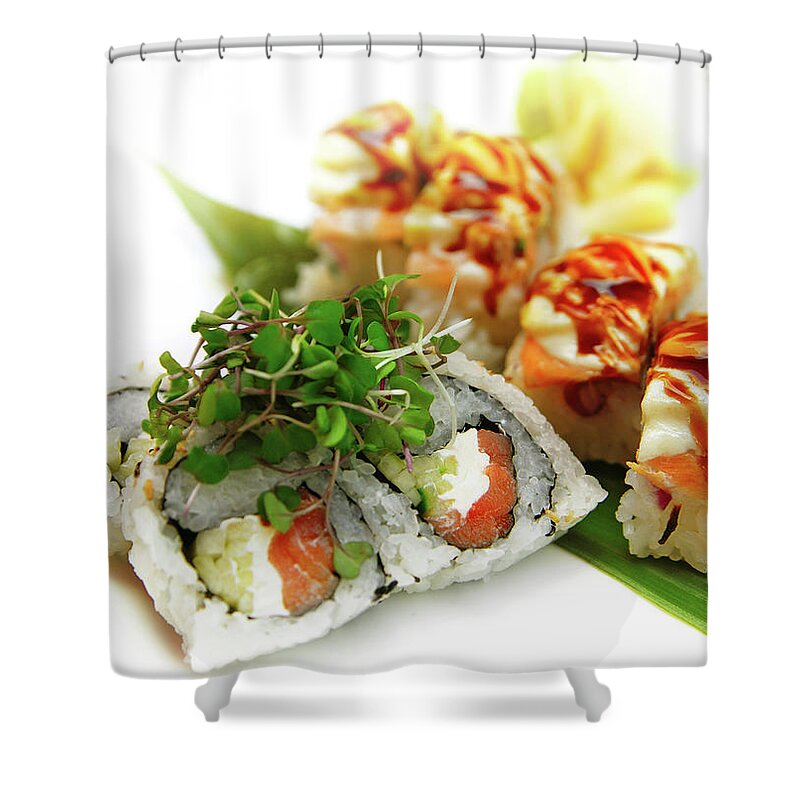 Egg Shower Curtain featuring the photograph Sushi by Thepalmer