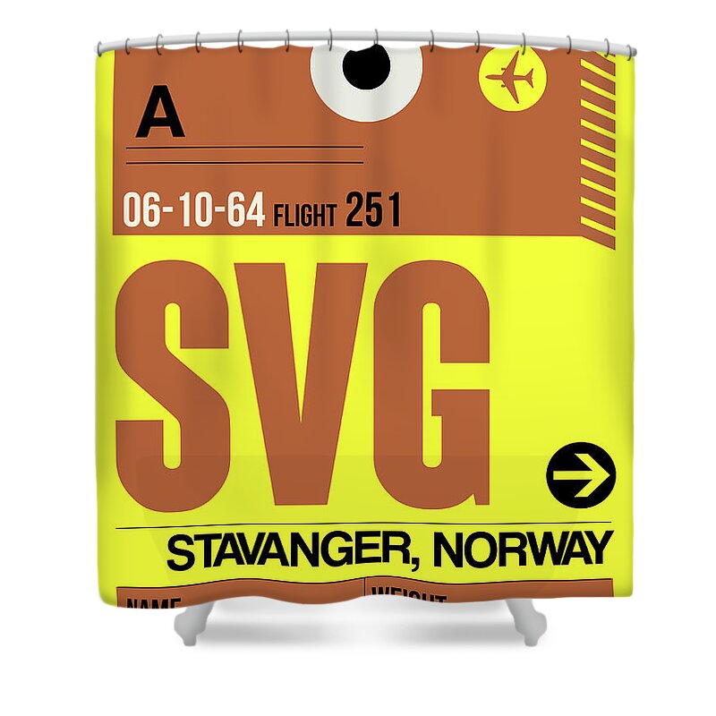 Vacation Shower Curtain featuring the digital art SVG Stavanger Luggage Tag I by Naxart Studio