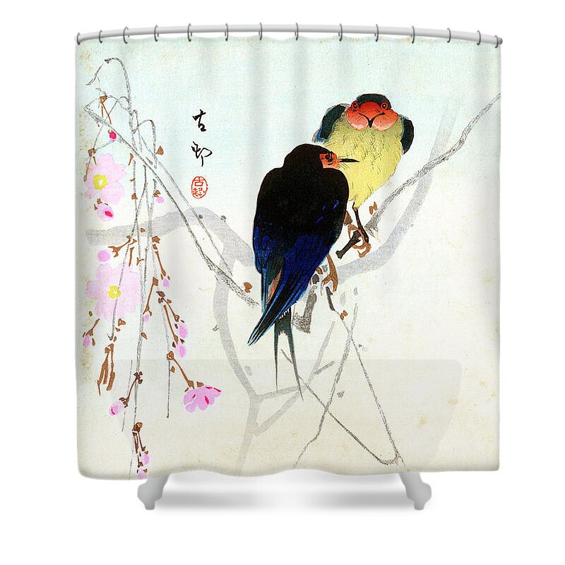 Japan Shower Curtain featuring the painting Swallow by Koson