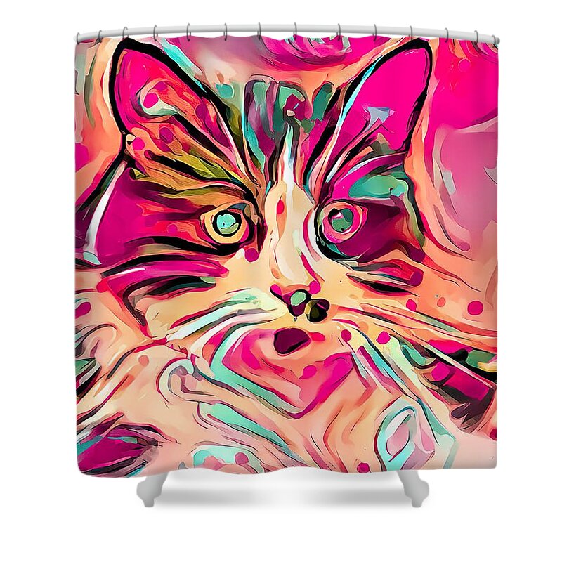 Pink Shower Curtain featuring the digital art Sweet Stokes Kitty by Don Northup