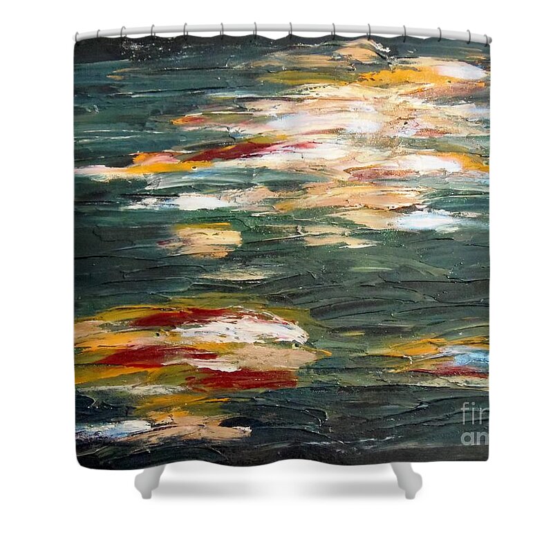 Abstract Shower Curtain featuring the painting Swimming Upstream by Petra Burgmann