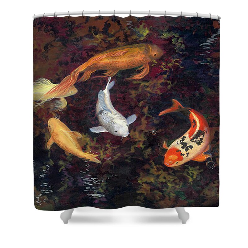 Koi Shower Curtain featuring the painting Swirling School by Megan Collins