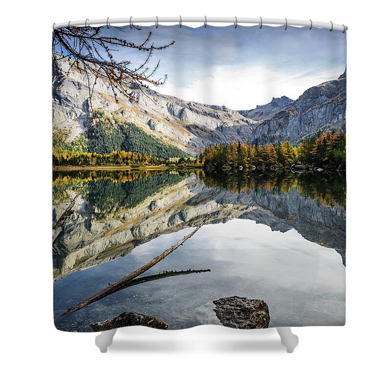 Scenics Shower Curtain featuring the photograph Switzerland Wallisvalais Lac De by Frederic Huber Photography
