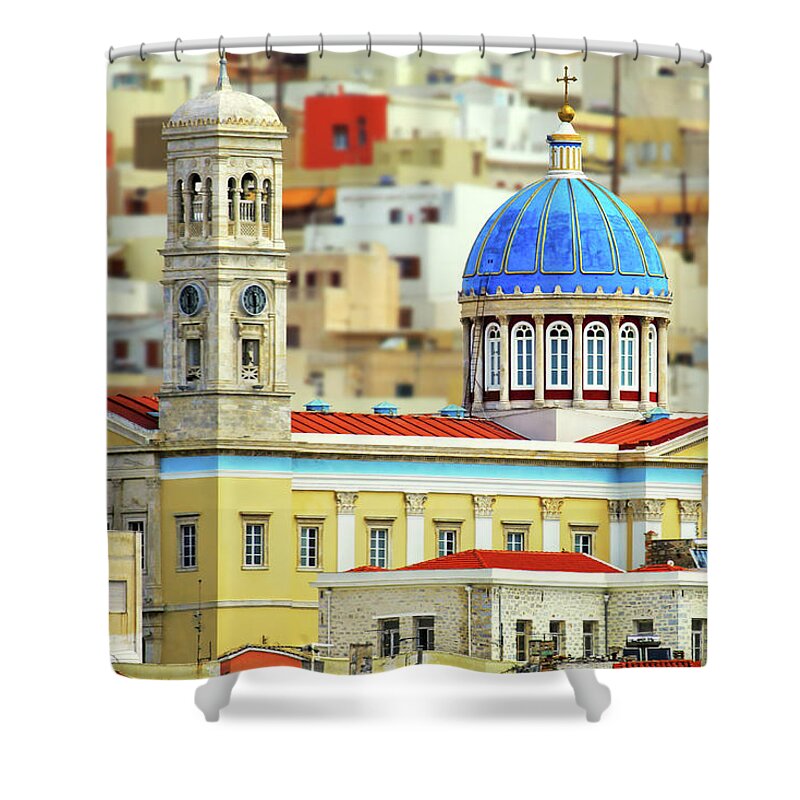 Mediterranean Europe Shower Curtain featuring the photograph Syros, Agios Nikolaos Church by Patricia Fenn Gallery