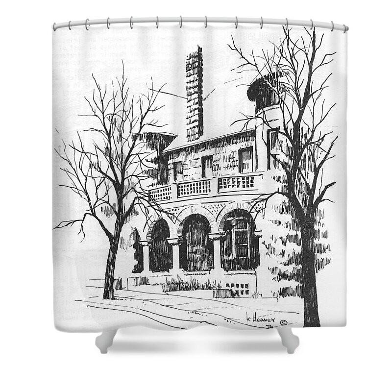 Powers Mansion Shower Curtain featuring the drawing T C Powers Mansion Helena Montana by Kevin Heaney