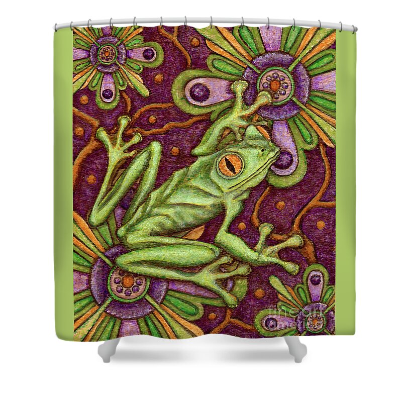 Frog Shower Curtain featuring the painting Tapestry Frog by Amy E Fraser