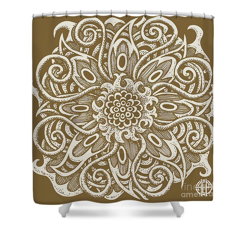 Boho Shower Curtain featuring the drawing Tapestry Square 14 Kona by Amy E Fraser